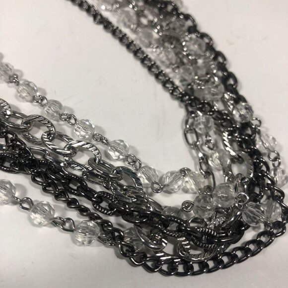Cookie Lee Multi Strand Necklace Clear Beads Silver Tone Fashion Statement - Picture 4 of 5